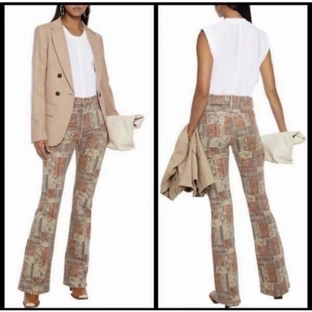 Frame Le High Flare Patchwork Snakeprint Sepia Jeans 25 X 33 Festival Boho Snake